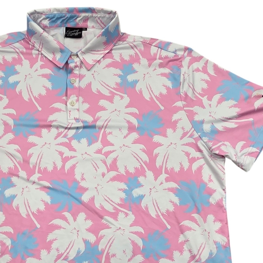 Sunday Swagger Pink Palm Tree Golf Polo Performance Short Sleeve Shirt Mens 2XL